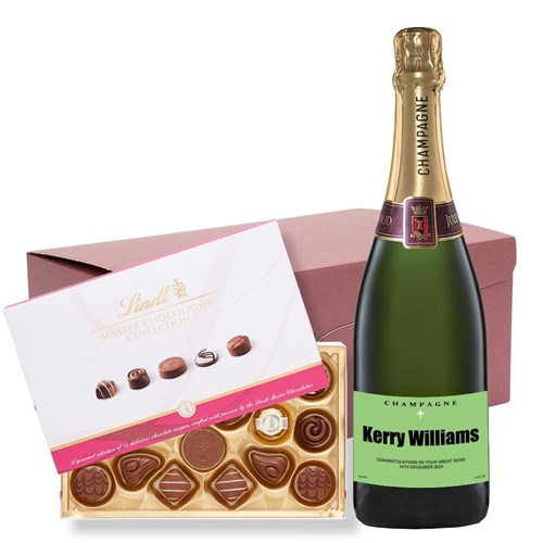 Personalised Champagne - Green Label and Lindt Master Chocolatier Hamper – Premium Gift